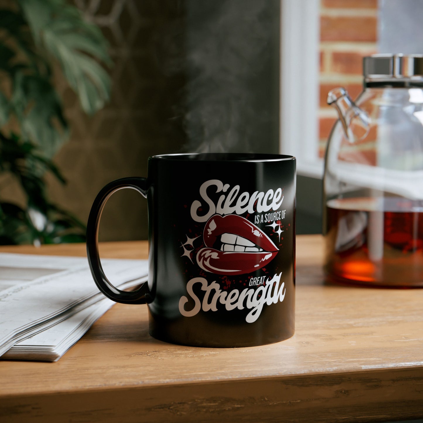 Silence is Strength, Black Mug (11oz)