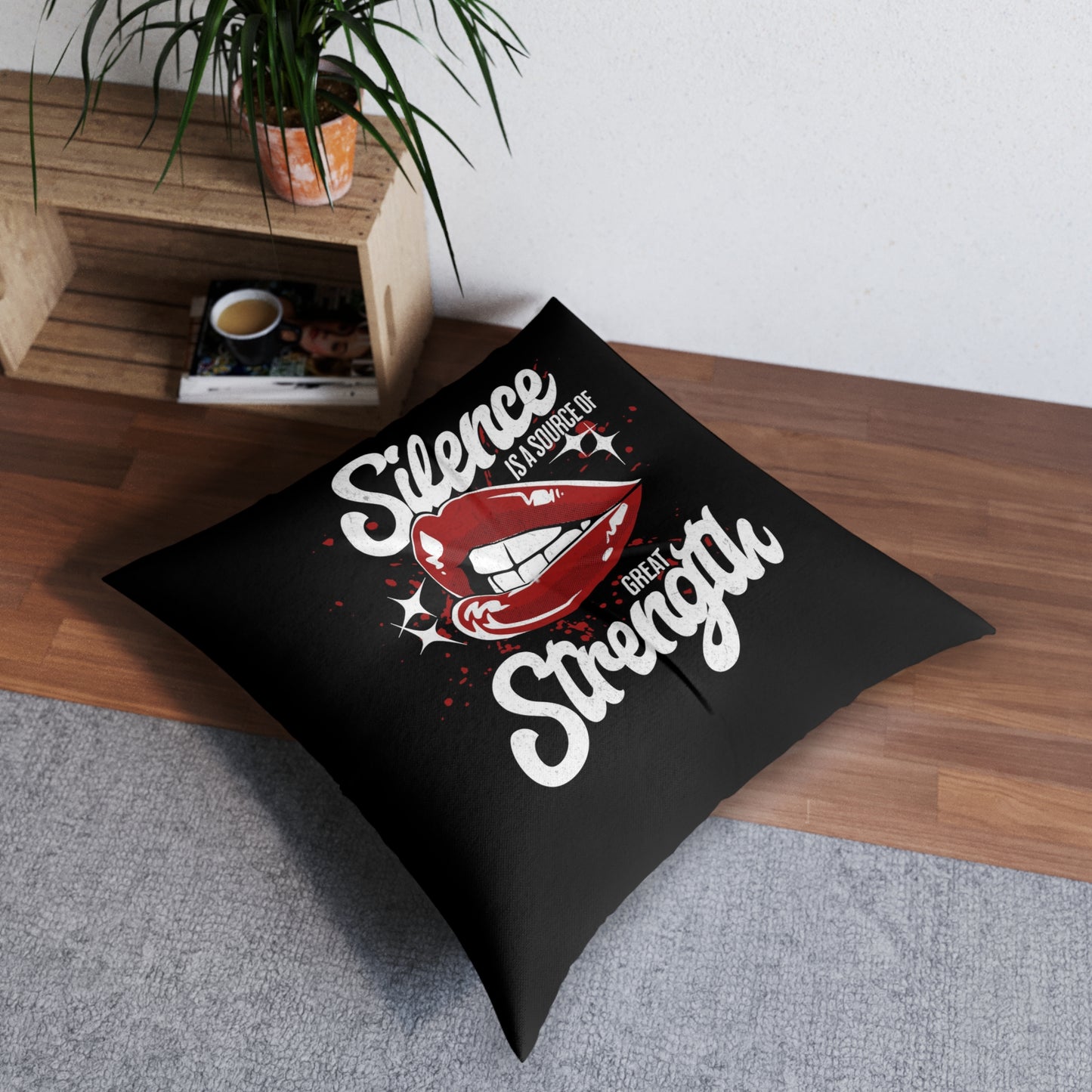 Silence Is Strength, Square Tufted Floor Pillow